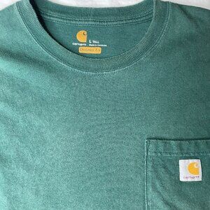 Vintage Carhartt K87 Pocket T Shirt Mens Large Faded Green Loose Fit Workwear
